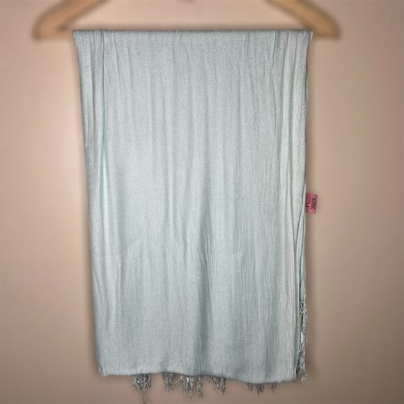 Theodora & Callum Scarf 28x76 Fringe Viscose Knit Blue Rectangle Shawl Minimal - Picture 5 of 11